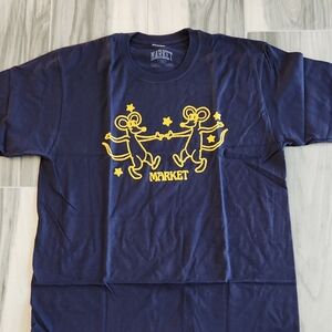 Market Navy Cotton T-Shirt with Yellow Mouse Graphic Streetwear Men's Size Large